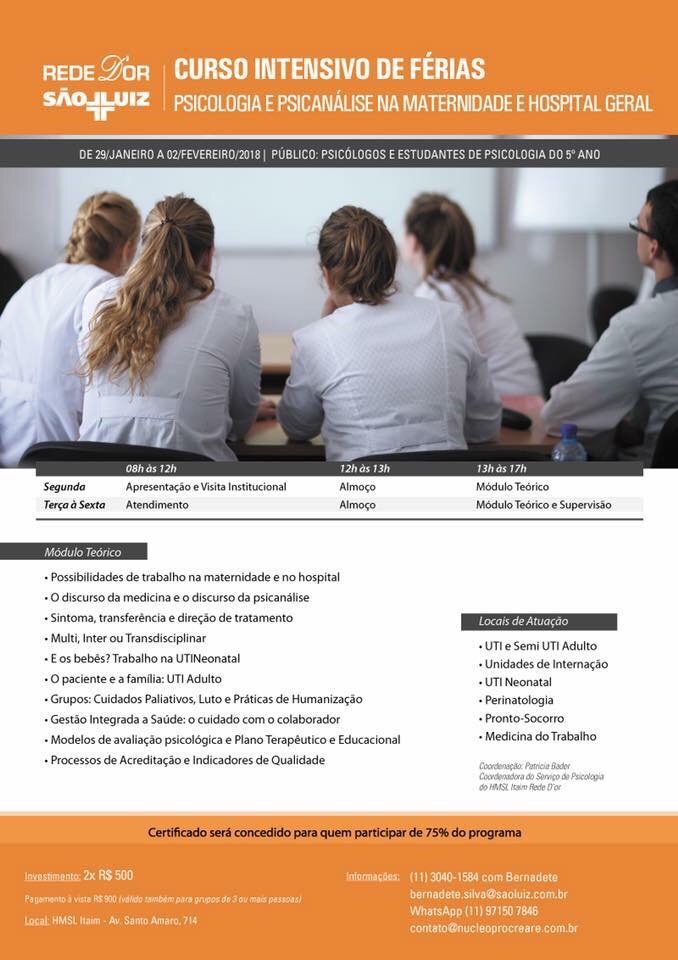 Curso Férias Psicologia Hospitalar Hospital São Luiz Itaim