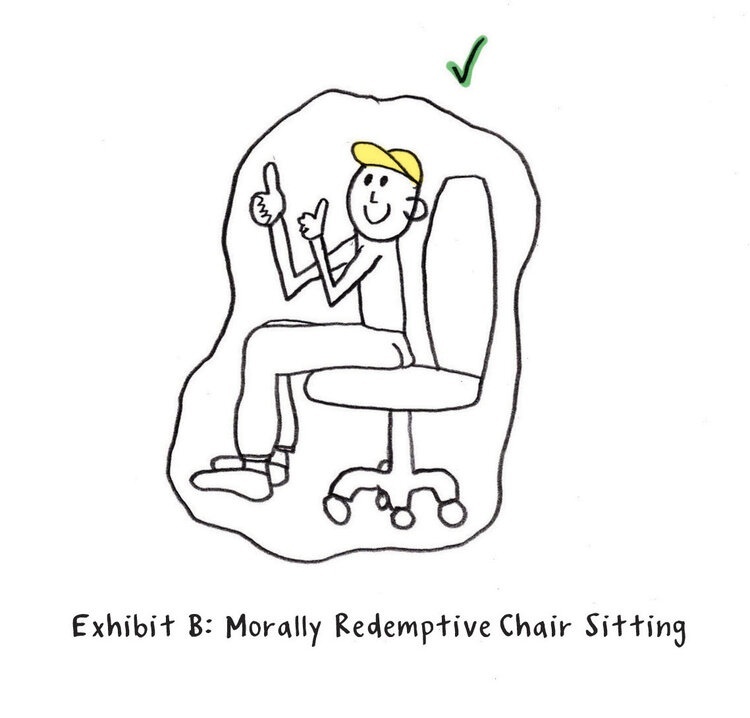 Line drawing of a person sitting correctly giving a double thumbs up.