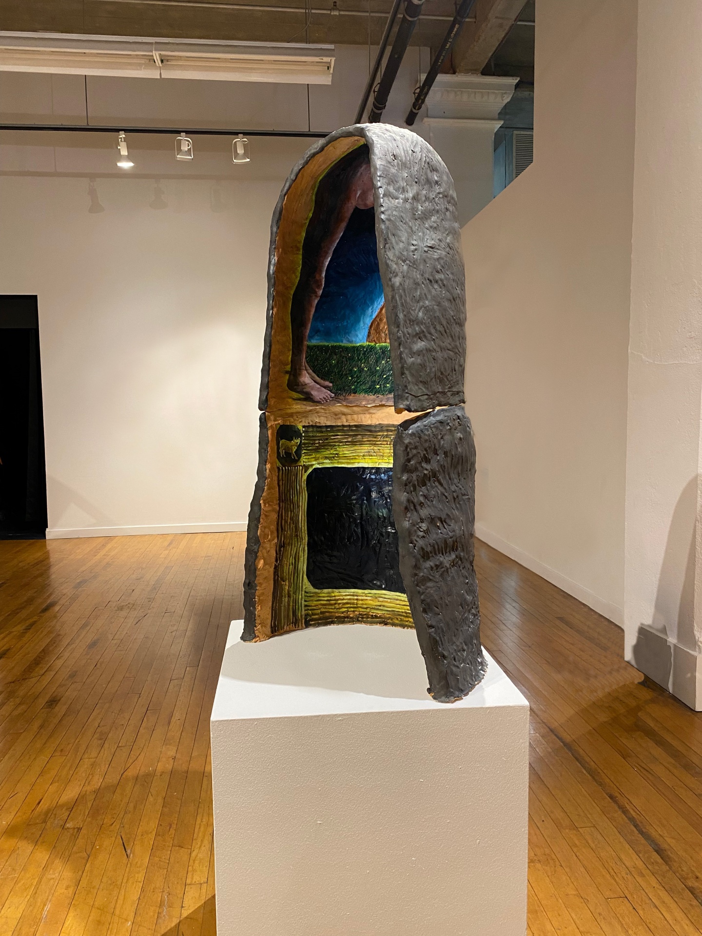 A sculpture resembling a hollowed out geode. 