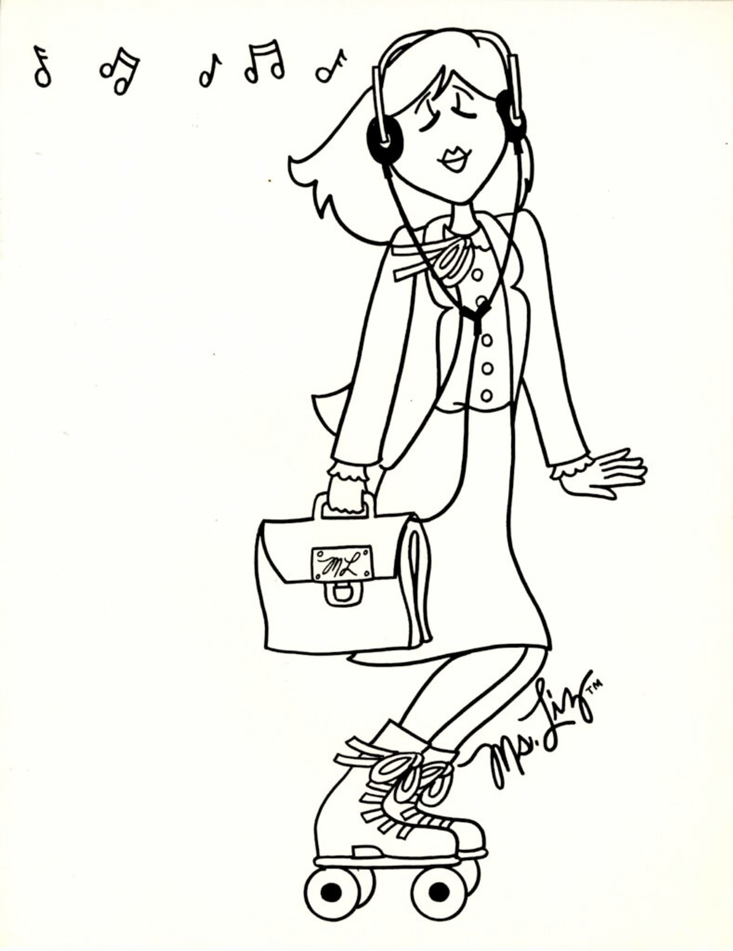 line drawing of woman skating