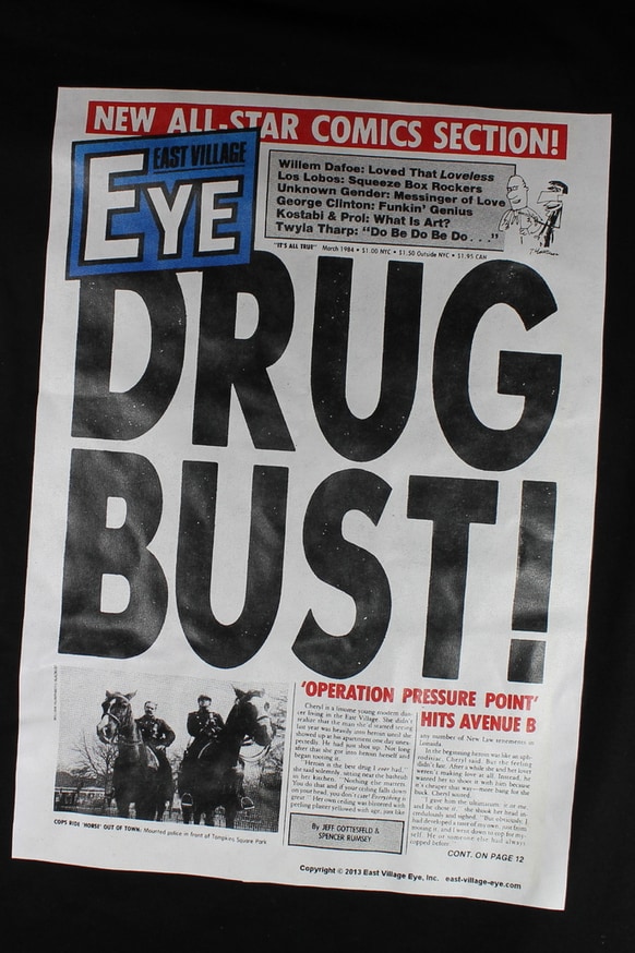 East Village Eye March 1984 "Drug Bust" Black T-shirt 
