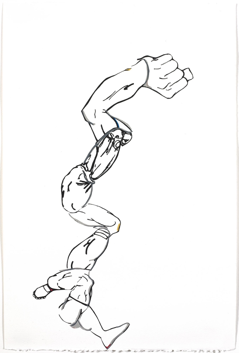 image of abstracted foot and hand drawn in black against a white background 