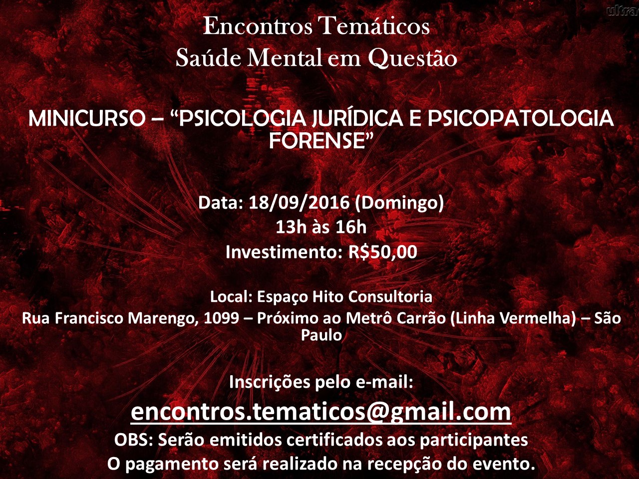 Minicurso "Psicologia Criminal e Psicopatologia Forense"