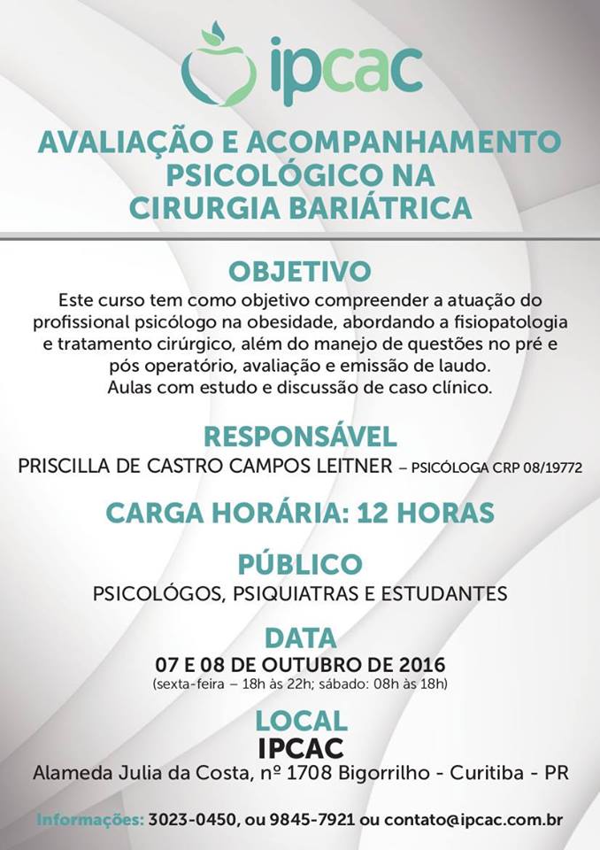 CURSO: Avaliação e Acompanhamento Psicológico na Cirurgia Bariátrica