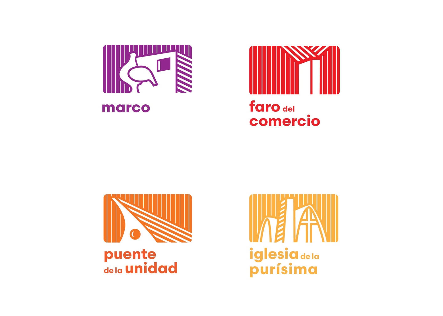 A set of illustrated icons for famous modern architecture works in Monterrey