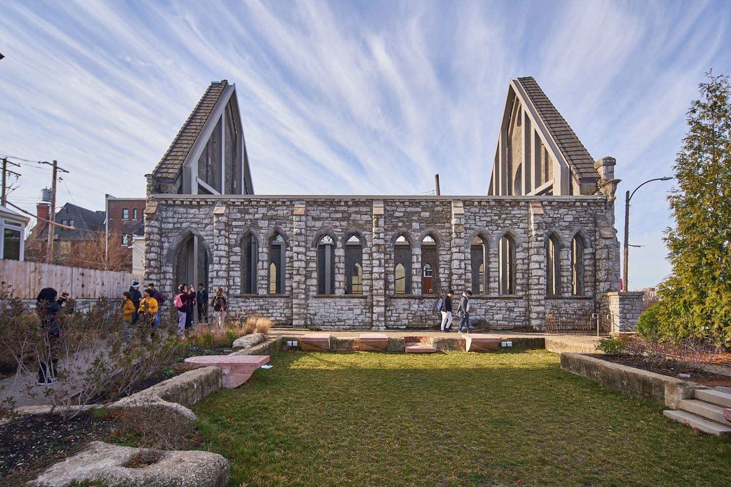 Stone church without a ceiling or roof.