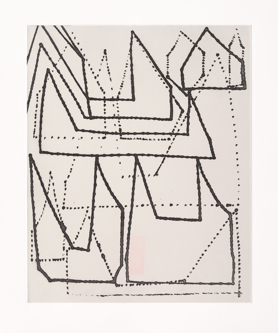 abstract print with black lines on gray background