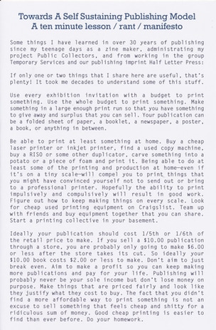 Toward A Self Sustaining Publishing Model: A ten minute lesson / rant / manifesto