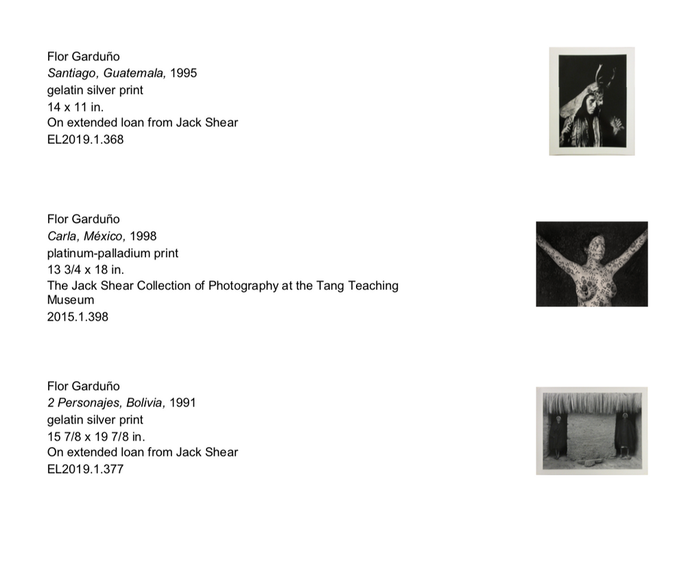 A checklist with text on the left and thumbnail images of black and white photographs on the right.