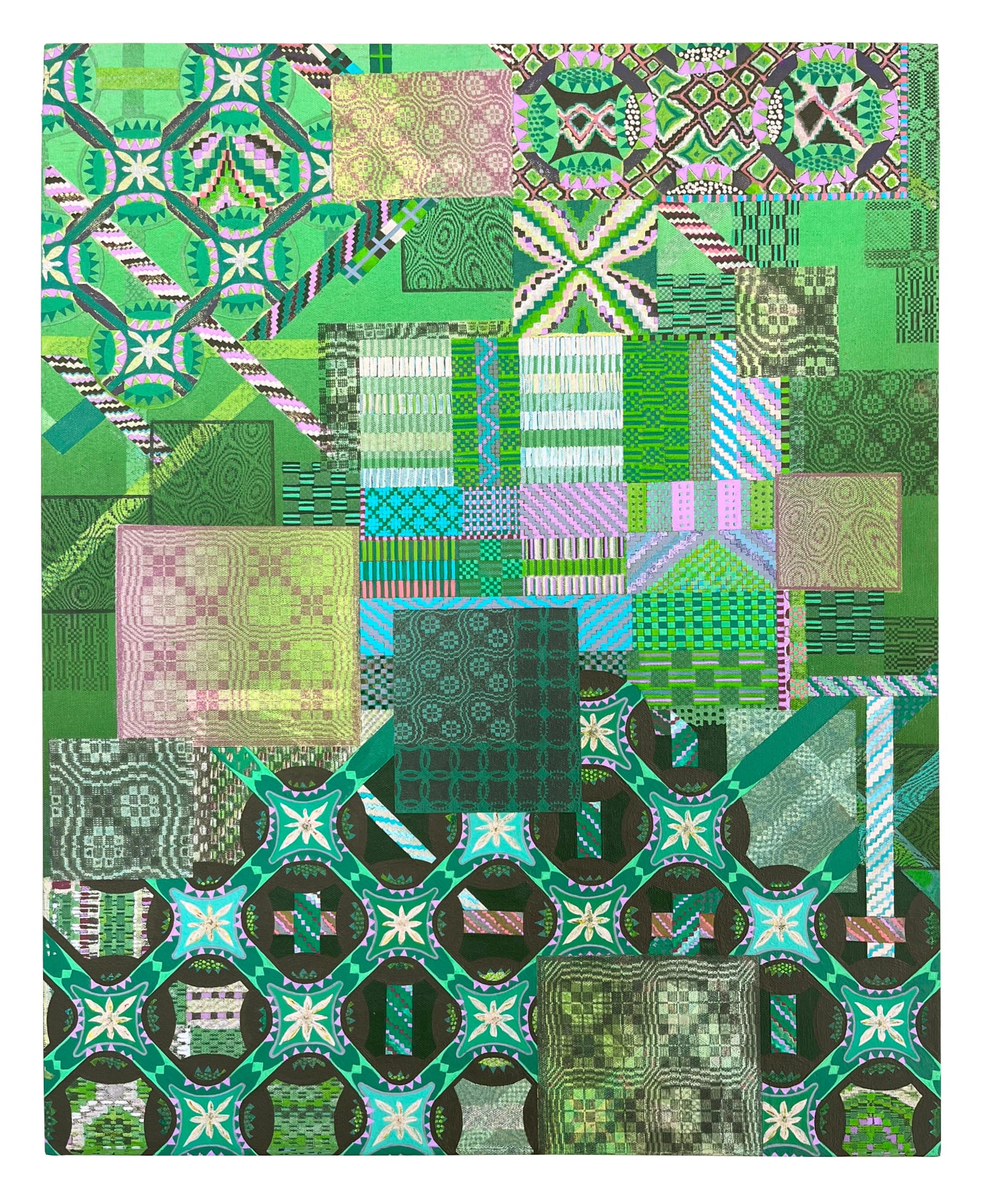 geometric quilt like shapes in greens