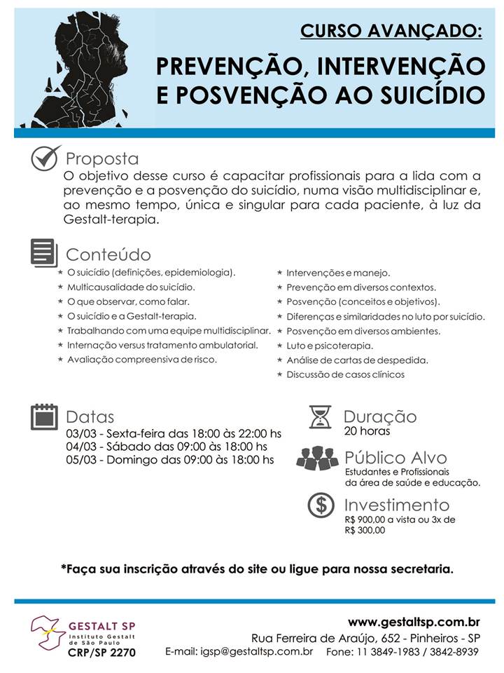 Curso Avançado: Prevenção, Intervenção e Posvenção ao Suicidio