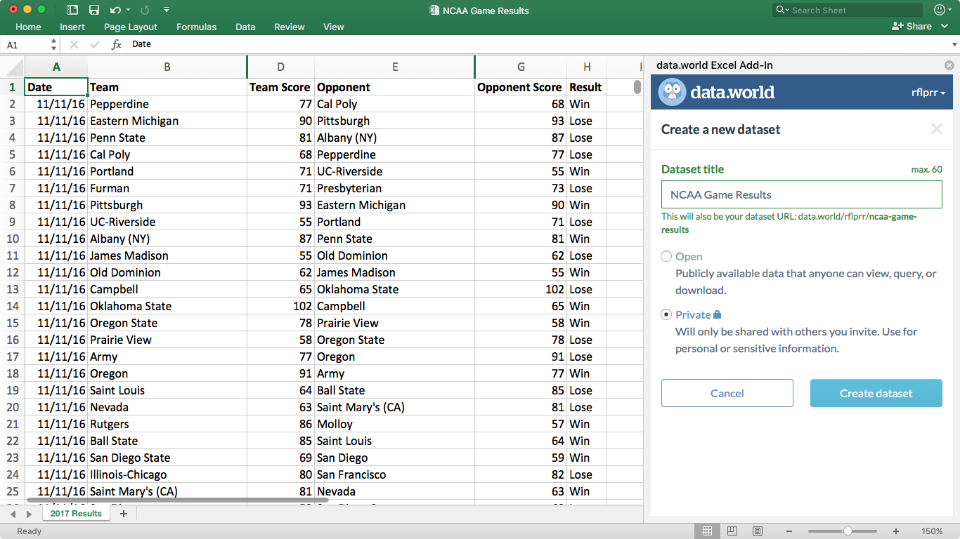 Excel and data.world