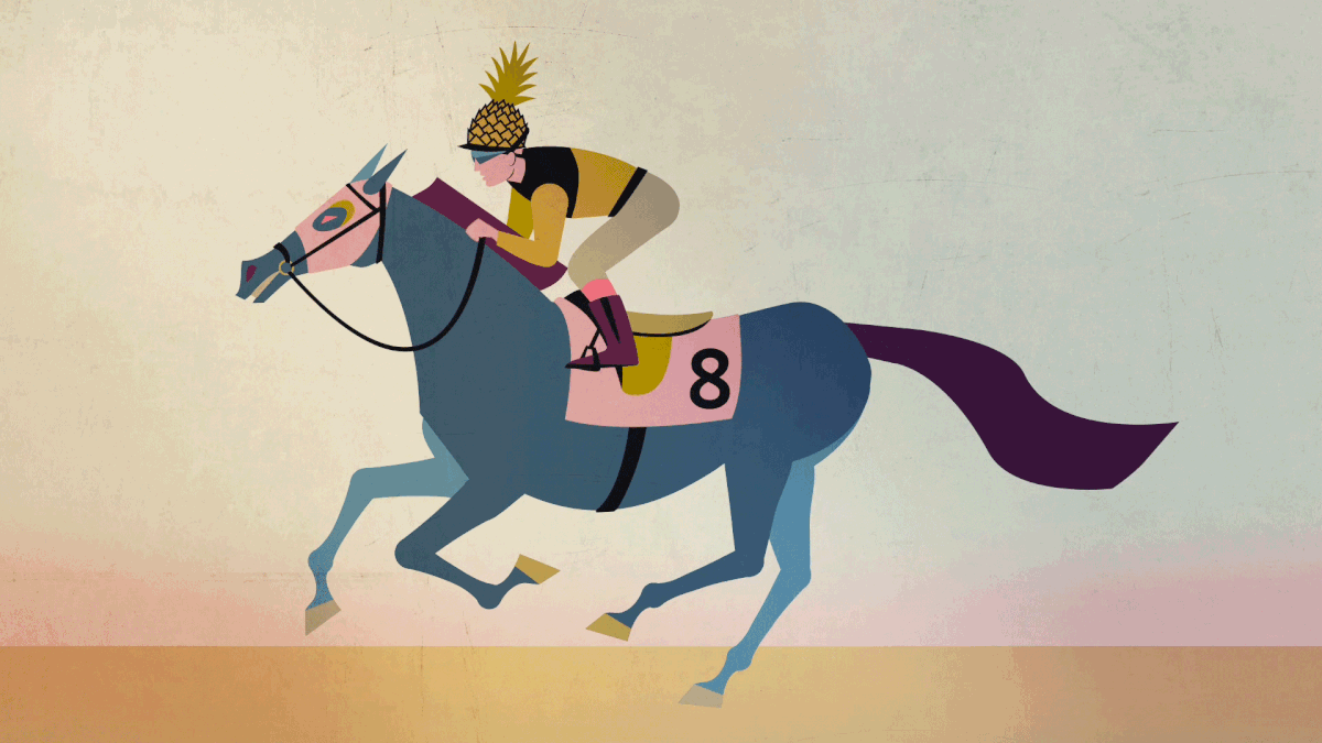 GIF of a jockey riding a running horse