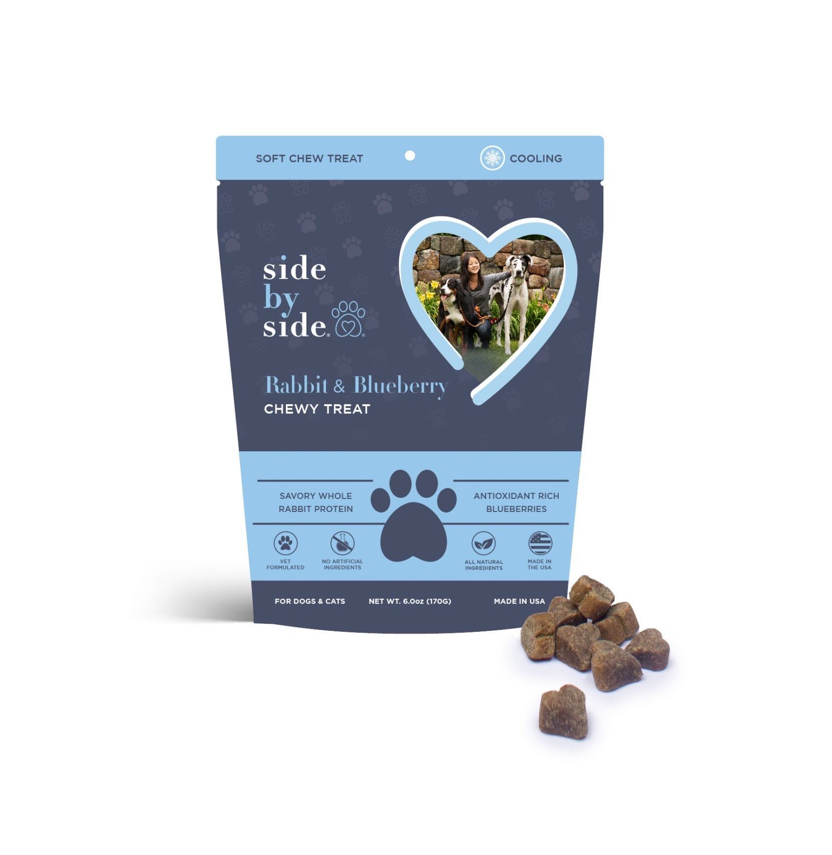Side By Side Rabbit & Blueberry Soft Chew Training Treats Cooling Treats for Dogs & Cats