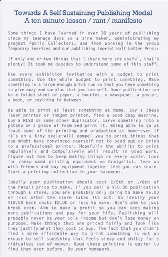 Toward A Self Sustaining Publishing Model: A ten minute lesson / rant / manifesto