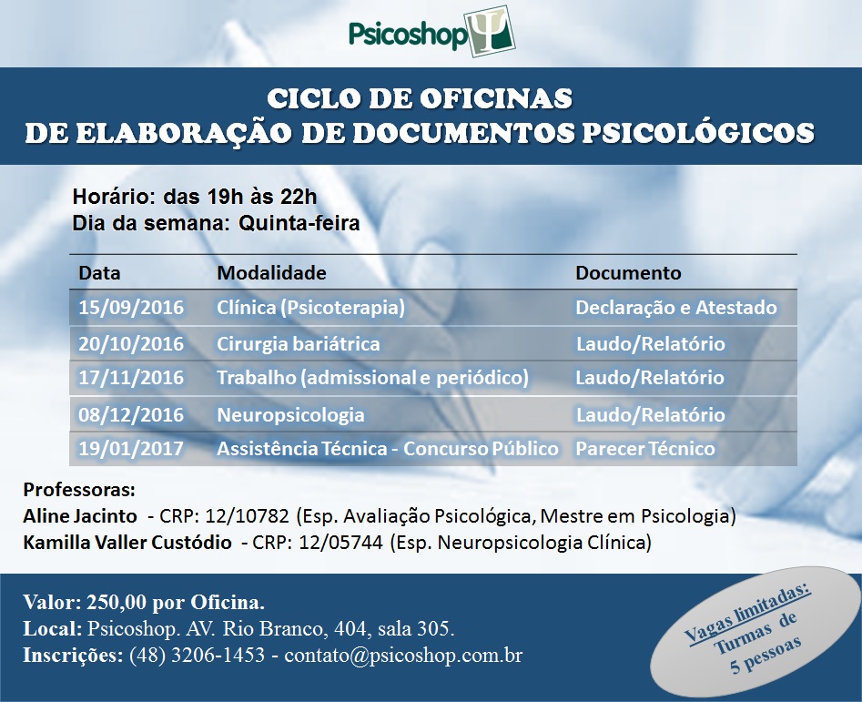 Ciclo de Oficinas de Elaboração de Documentos Psicológicos