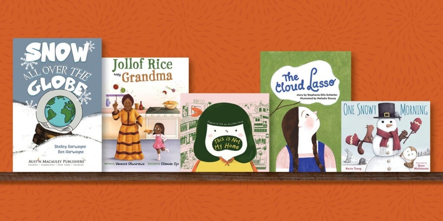 image of five book covers of illustrated books by WashU grads