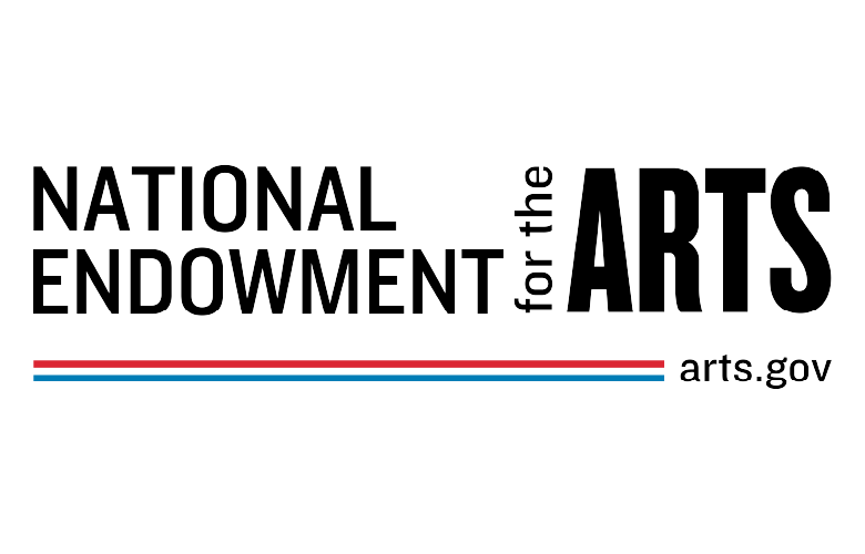 The National Endowment for the Arts logo, with the organization's name above two horizontal lines of blue and red ending in the URL arts.gov