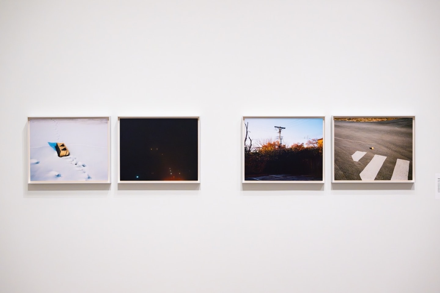 four framed photos on a gallery wall 