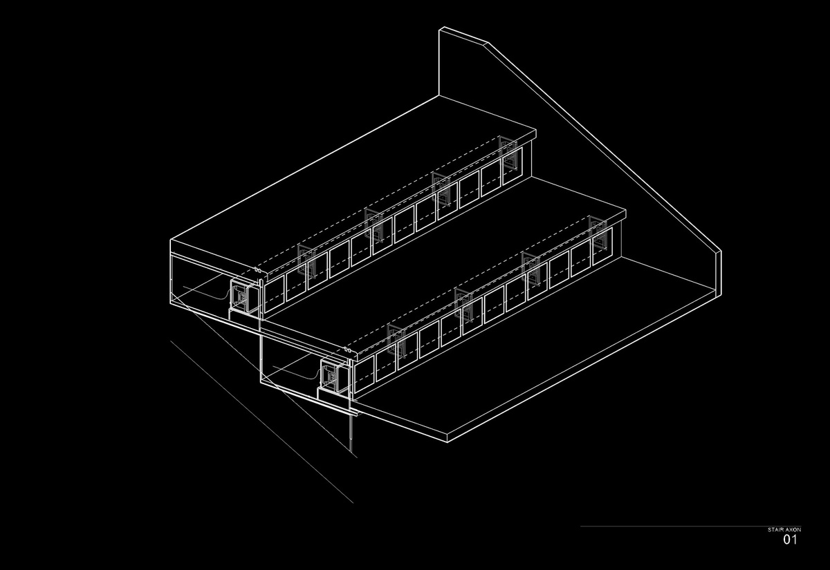 Axonometric diagram of staircase assembly for digital riser content