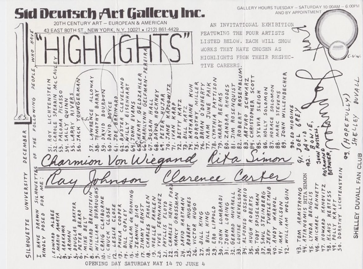 Untitled [Silhouette University, Ray Johnson, Charmion Von Wiegand, Clarence Carter, Rita Simon]