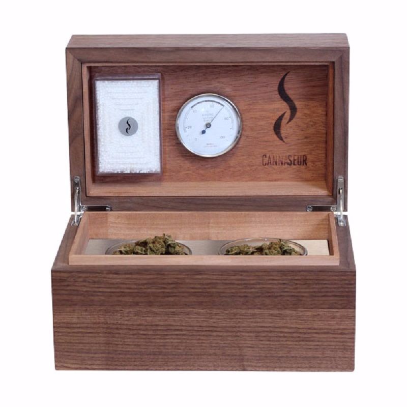 Photo of CANNASEUR® One Weed Container – Walnut with Two Glasses