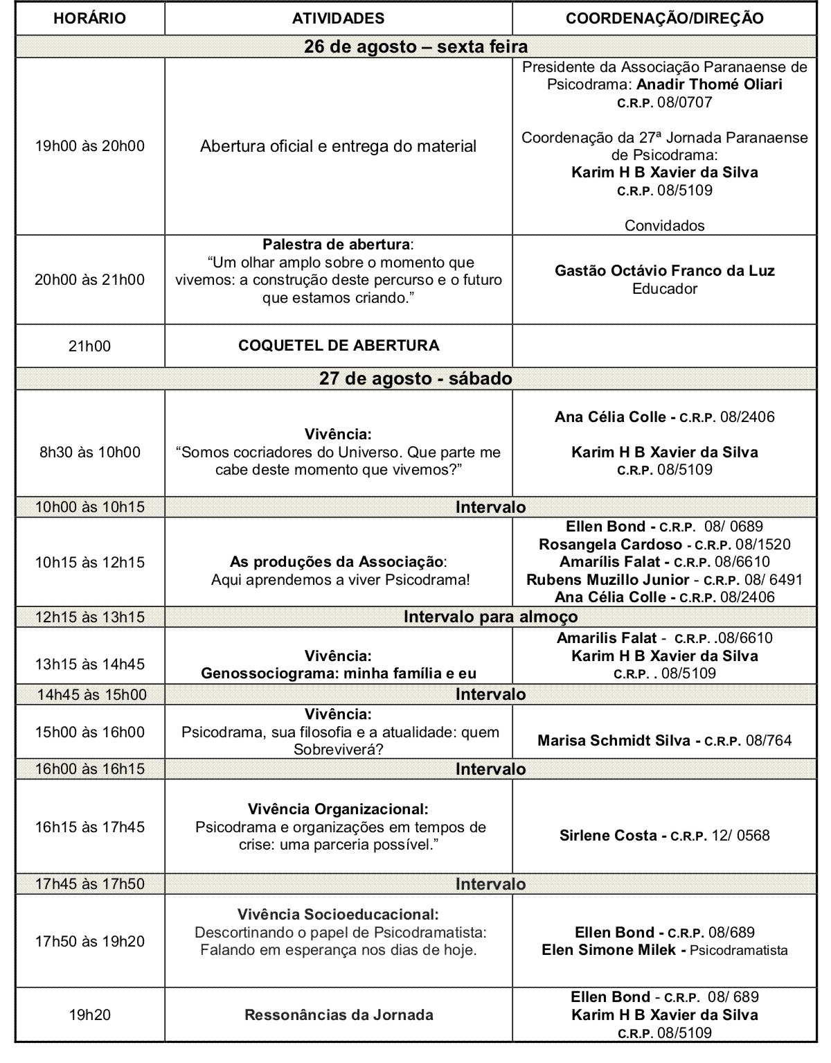 27ª Jornada Paranaense de Psicodrama - "Aqui e agora: que momento é este?"