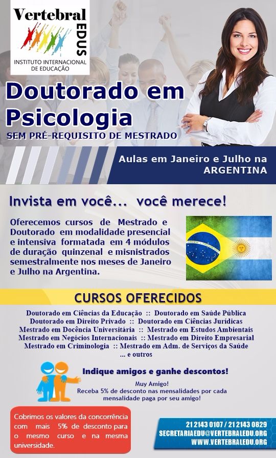 Doutorado em Psicologia na Argentina - VertebralEDUS - Instituto Internacional de Educação