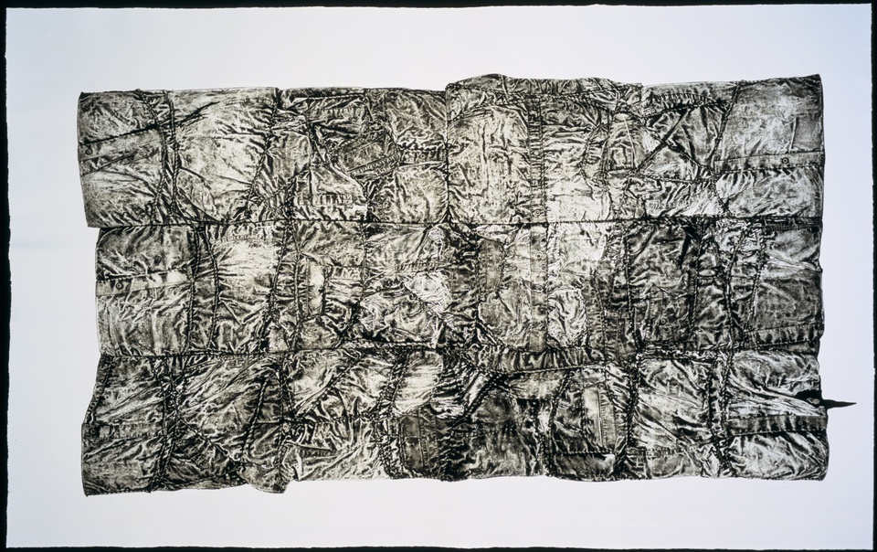 intaglio print on paper of the front of the plate of folded shirts, printed in dark brownish-black