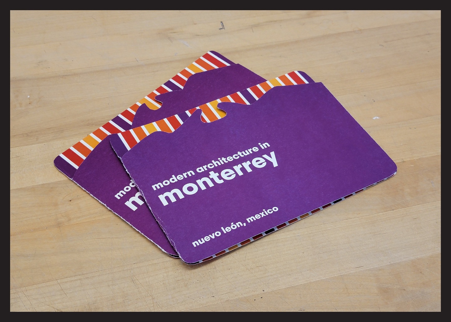 Cover of a booklet. The front is purple with the text "modern architecture in monterrey" in white.