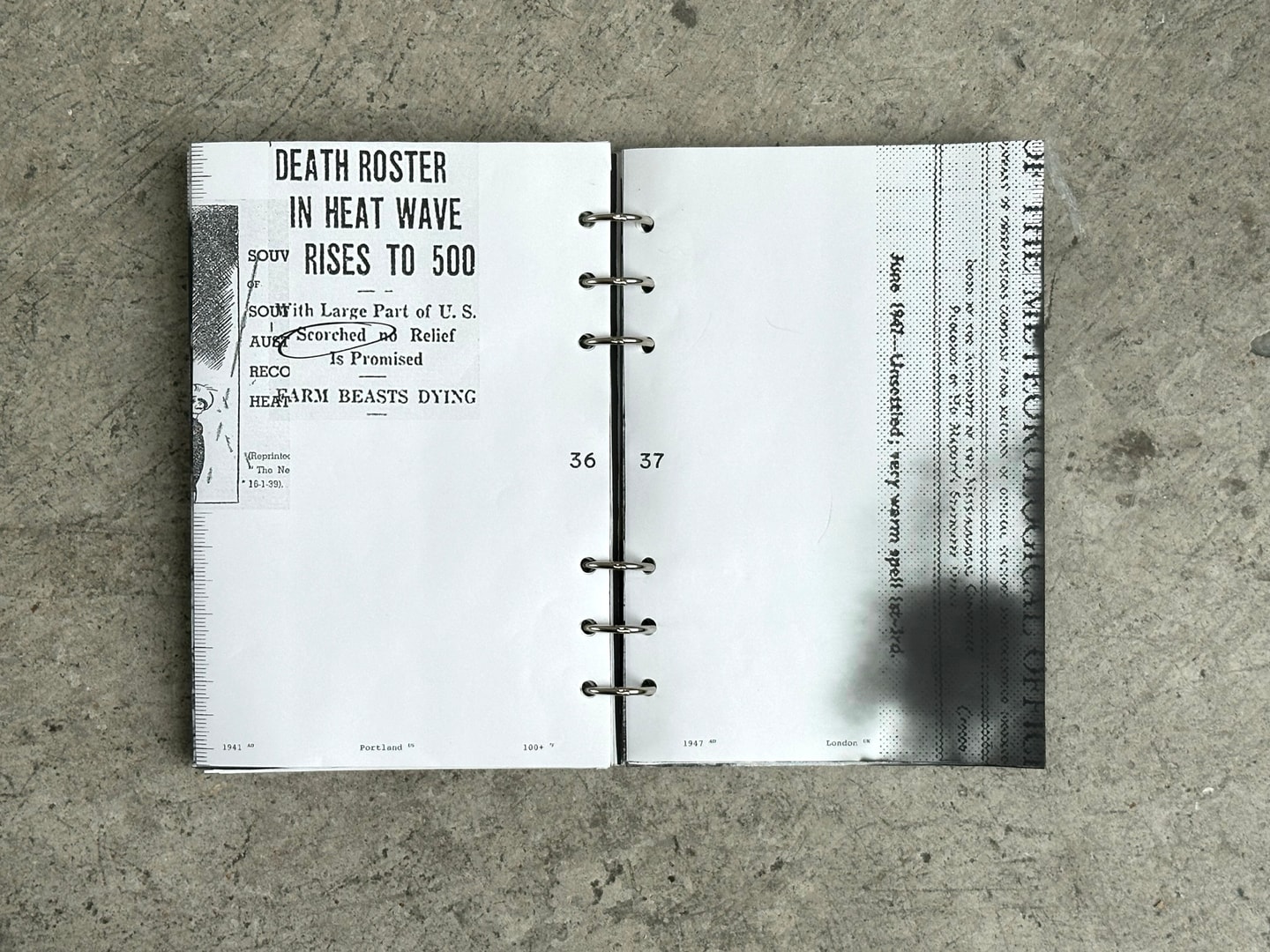 open pages from book, "Heat Index"