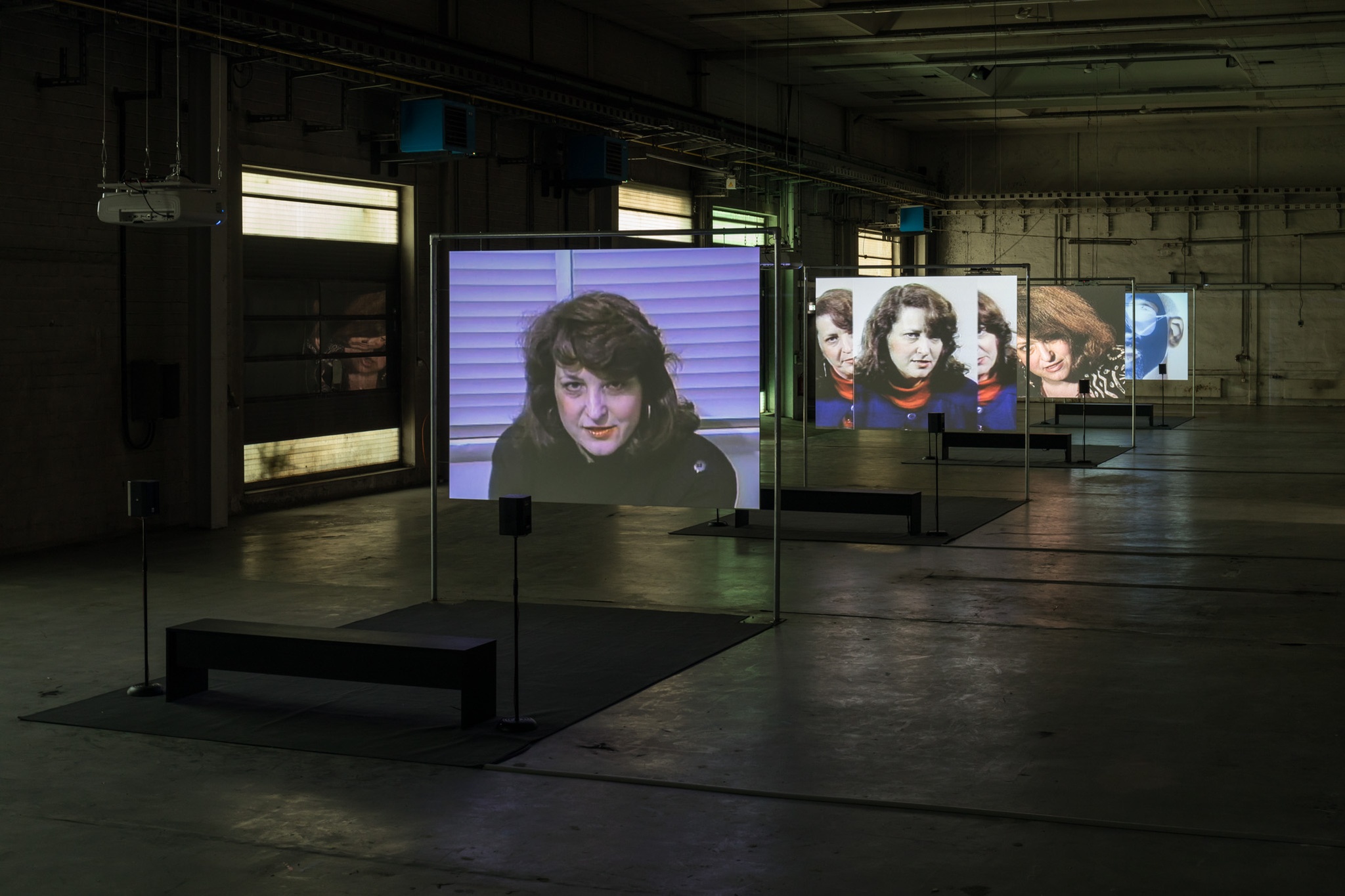 An installation view of the videos in Lynn Hershman Leeson's Electronic Diaries