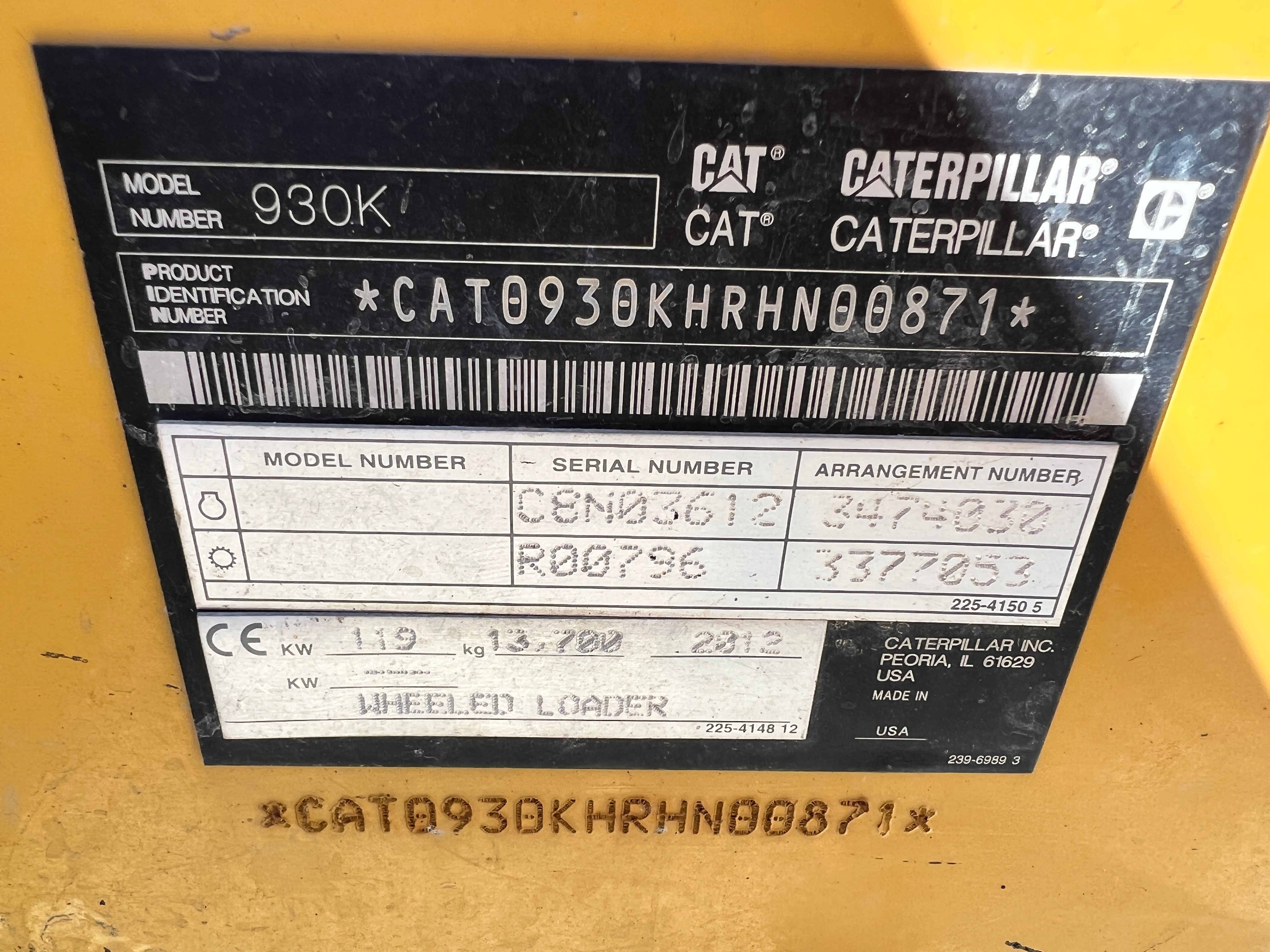 Used 2012 Caterpillar 930K For Sale