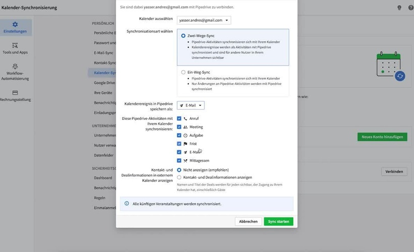 Kalender mit Pipedrive synchronisieren